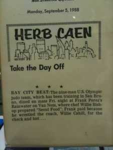 Herb Caen Column - Cahill's Judo Team