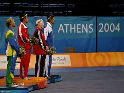 Medals ceremony, Scott Moore  - 2004 Athens Paralympics  - Judo