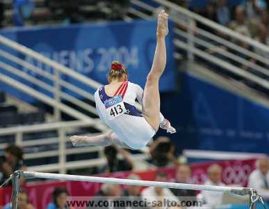 Terin Humphrey bars straddle cut release move - 2004 Athens Summer Olympics
