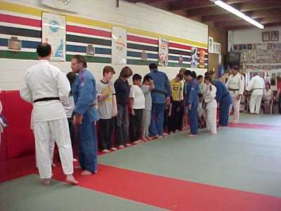 Kids lining up at blind judo kids clinic, KRON 4 News Taping - April 2004