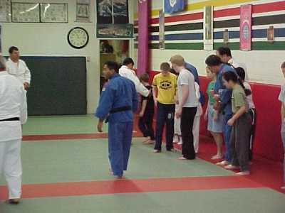 Coach Raul Tamayo and the kids, blind judo kids clinic, KRON 4 News Taping - April 2004