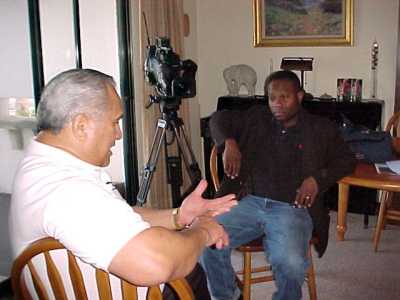 Coach Willy Cahill describes judo paralympics training to Vern Glenn, KRON 4 News Taping - January 2004