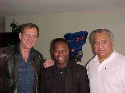 Coach Willy Cahill, Vern Glenn, and camera man, KRON 4 News Taping - January 2004