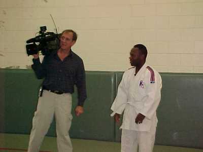 Vern Glenn in uniform trying judo, KRON 4 News Taping - January 2004